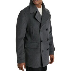 Quince Mens S NWOT Italian Wool Bl Peacoat Heather Charcoal Double Breasted